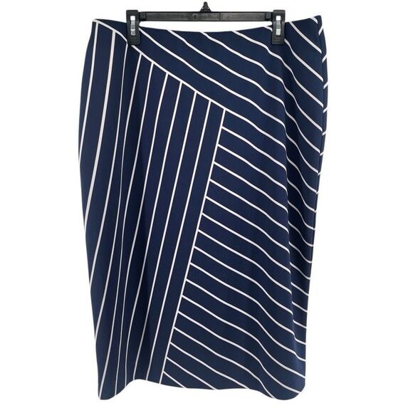 Alfani Women’s Navy & White Diagonal Stripe Scuba Stretch Pencil Skirt XL - Picture 1 of 7